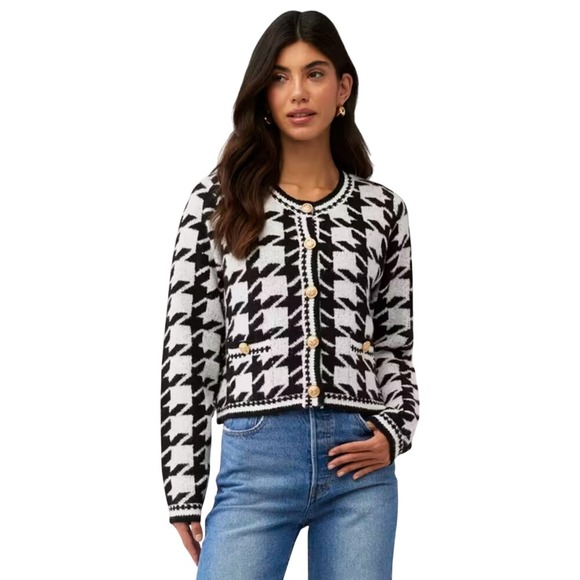 John + Jenn Sweaters - JOHN + JENN BENJAMIN CARDIGAN HOUNDSTOOTH MSRP $150 EUC SIZE S